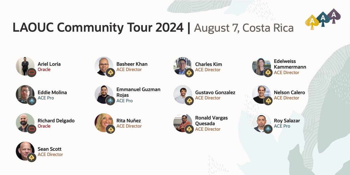 rsalazar_ace's tweet image. #LAOUCCR24
#LaoucTour24
Ya comienza el Community Tour en Costa Rica 🇨🇷 
#PythianLife
#OracleACEProgram