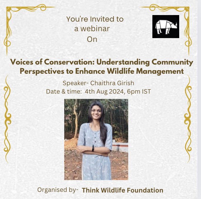 Chaithra Girish B P (@chaithragirish5) on Twitter photo Happy to be the speaker for the webinar hosted by <a href="/ThinkWildlifeFn/">Think Wildlife Foundation</a>
Thanks to <a href="/AnishWildlife/">Anish Banerjee</a>
Check out ! youtube.com/live/7uBva1-Uu… Happy to be the speaker for the webinar hosted by <a href="/ThinkWildlifeFn/">Think Wildlife Foundation</a>
Thanks to <a href="/AnishWildlife/">Anish Banerjee</a>
Check out ! youtube.com/live/7uBva1-Uu…