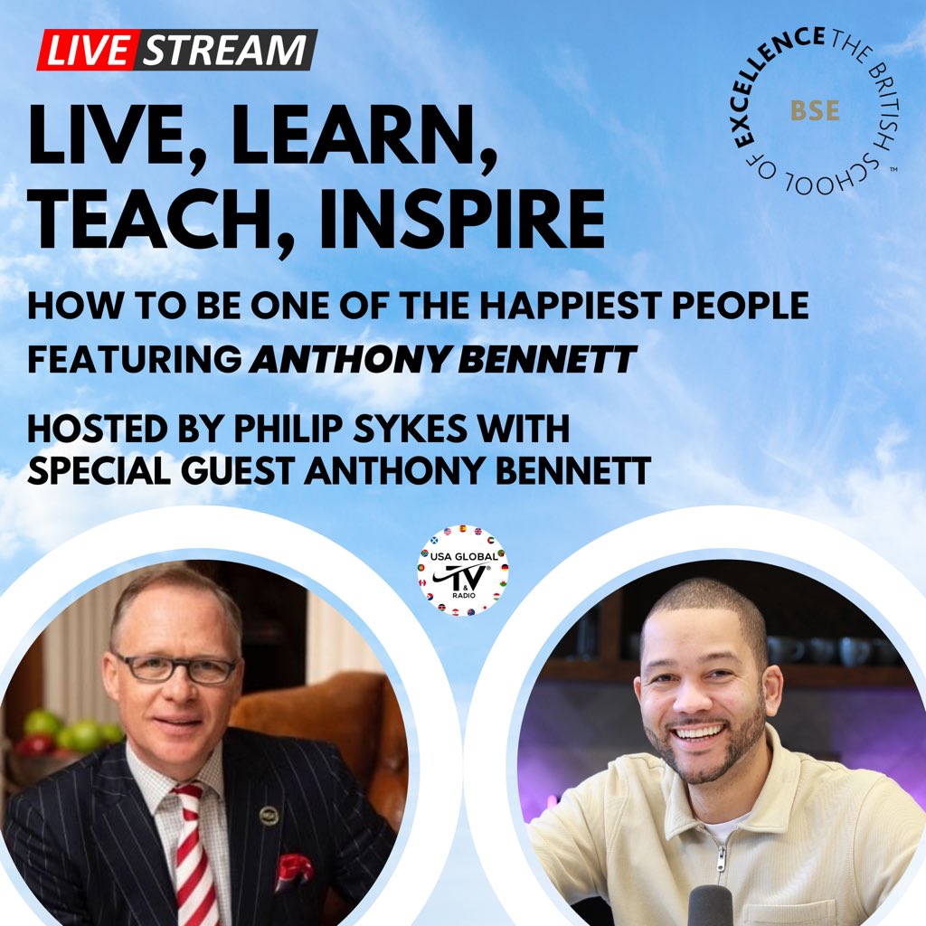 BseEtiquette's tweet photo. CHECK OUT OUR UPCOMING LIVESTREAM ON YOUTUBE AT 7 AUGUST, 6 PM BSTHOW: TO BE ONE OF THE HAPPIEST PEOPLE: FEATURING ANTHONY BENNETT-USA GLOBAL TV®️ &amp; RADIO

GO AND CLICK THE NOTIFY ME BUTTON NOW: https://t.co/pxJ3vW0ExI https://t.co/TezQczSNeO