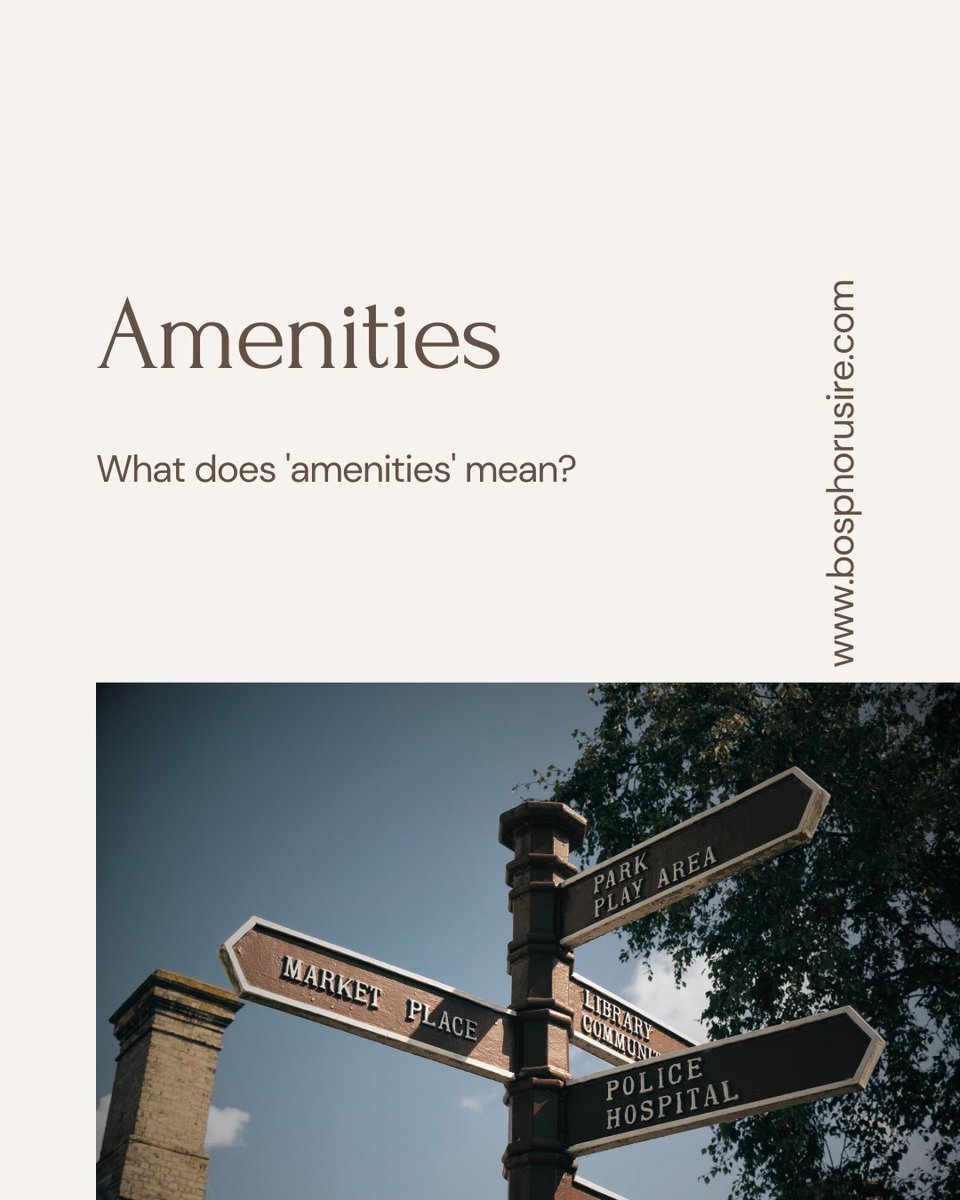 Bosphorusire's tweet photo. What is the meaning of the word 'amenities'?
Amenities are features or services provided in a place to enhance comfort, convenience, and enjoyment.

🌐 https://t.co/bTA8FP8uyr 

#bosphorusire #realestate #realestateagency #investmentagency #Turkey #İstanbul #VisionConsultants https://t.co/YEo0HYIELJ