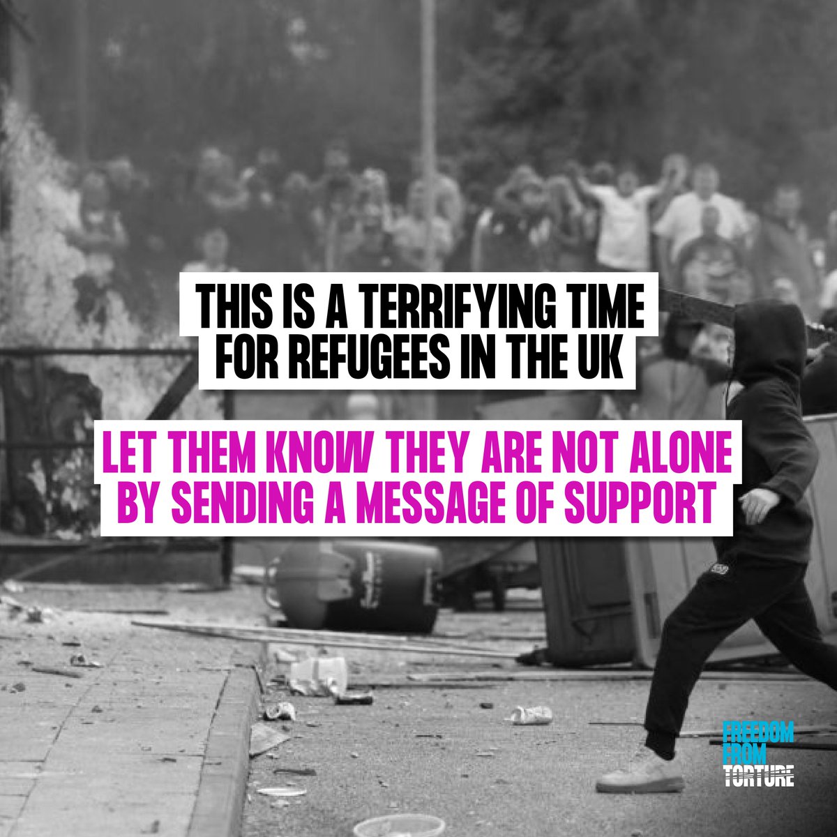 In the face of racist violence, show survivors they are not alone. 

This hateful minority do not represent us - the vast majority of us believe in welcome and compassion. 
 
We’re asking you to write a message to the survivors we support now: secure.freedomfromtorture.org/page/154690/pe…