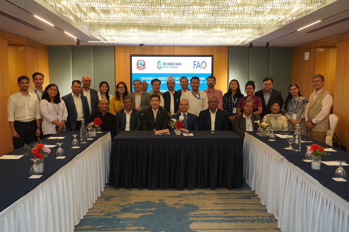 FAONepal's tweet photo. Mr @kenshimizu_fao, FAOR Representative for🇧🇹 and🇳🇵 , and Jagannath Tiwari, Project Director, have officially signed the agreement for FAO Technical Assistance to FANSEP II. We look forward to work together in advancing sustainable agriculture.
#FANSEP #Fourbetters https://t.co/YYKFGpHCIU