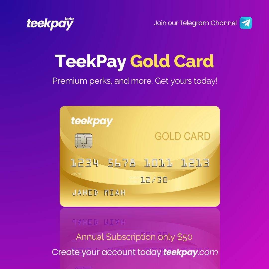 🌐 Introducing the TeekPay Global Gold Card! 🌐 Hey TeekPay Community!  SPEND YOUR CRYPTO USING A CARD! Become a TeekPay Global Gold Card holder:  https://t.co/xa44QnloPP We are excited to announce the launch