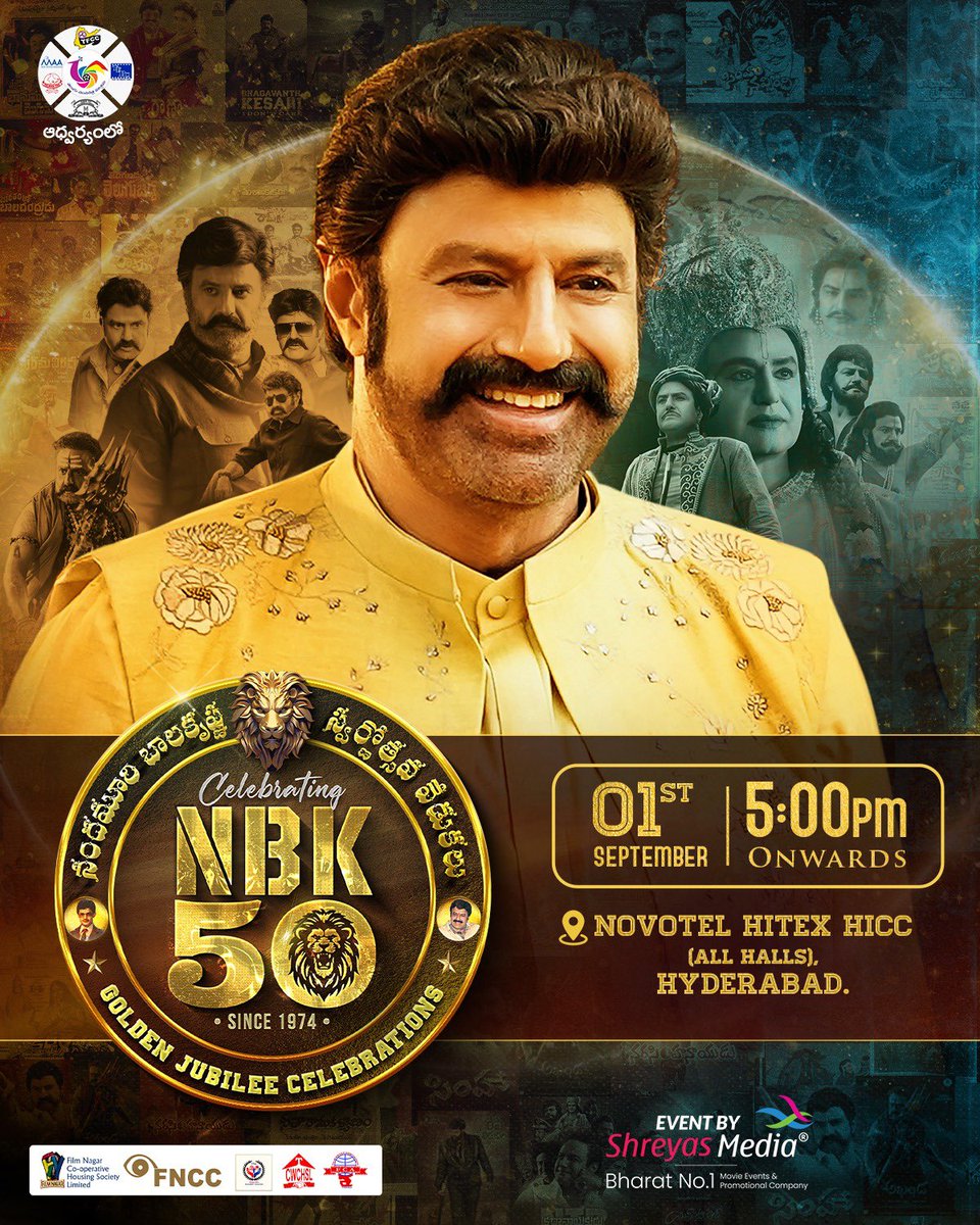 megopichand's tweet photo. Looking forward to joining the celebrations of Natasimham #NandamuriBalakrishna Garu's exceptional cinematic journey of five decades on September 1st at NOVOTEL HITEX HICC, Hyderabad. ❤️ 
#NBK50YearsCelebrations #NBK50inTFI https://t.co/BLLFYsDPIe