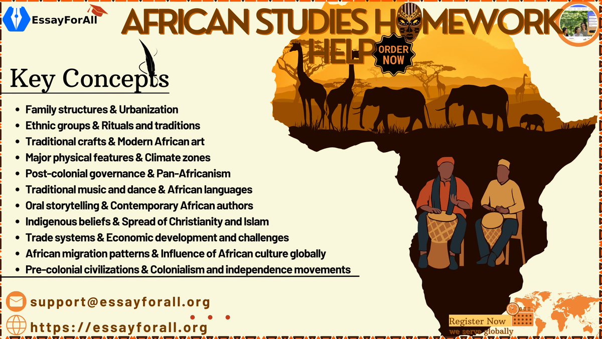 ESSAYFOR_ALL's tweet image. African studies homework help: Essay For All
rb.gy/7yag0f
Contact us today for professional assistance and guidance through the difficult concepts of African studies with the help of our tutors.
#essayforall #historyhomeworkhelp #homeworkhelp  #historyessays #essays