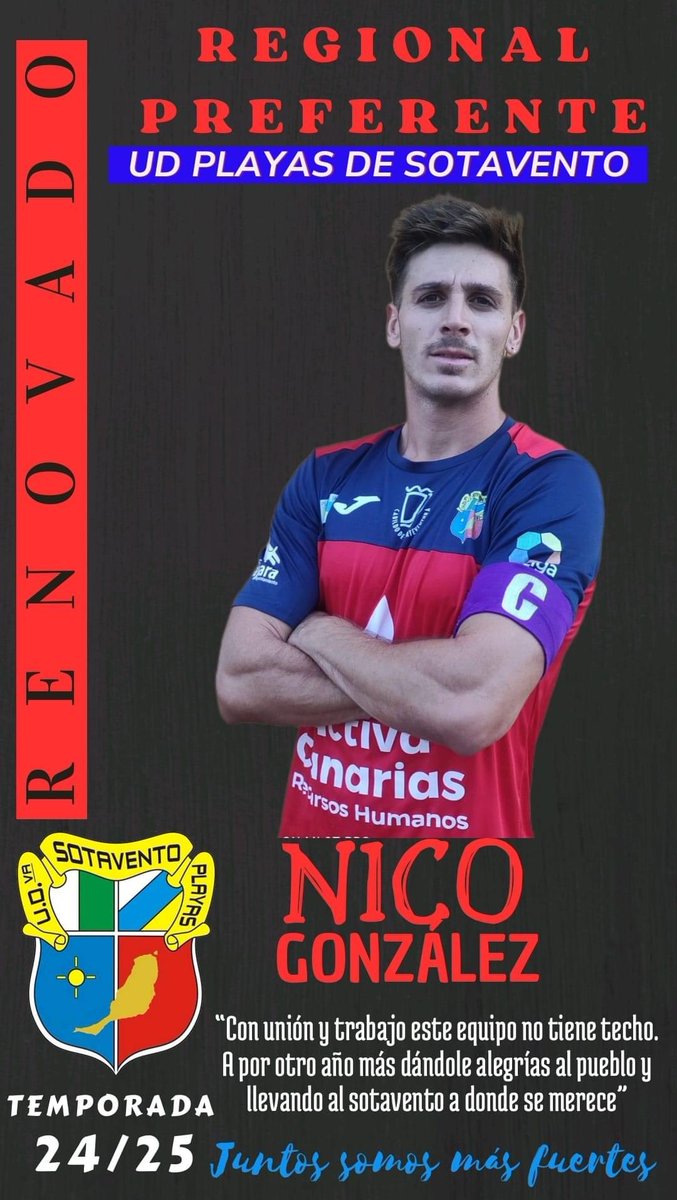 ✅ 𝐑 𝐄 𝐍 𝐎 𝐕 𝐀 𝐃 𝐎
ℝ 𝔼 𝔾 𝕀 𝕆 ℕ 𝔸 𝕃   ℙ ℝ 𝔼 𝔽 𝔼 ℝ 𝔼 ℕ 𝕋 𝔼

Nico renueva con nosotros para la temporada 24/25. 
Gracias por confiar en nosotros.
¡Bienvenido una temporada más Nico!
ARRIBA SOTA
𝕵𝖚𝖓𝖙𝖔𝖘 𝖘𝖔𝖒𝖔𝖘 𝖒𝖆́𝖘 𝖋𝖚𝖊𝖗𝖙𝖊𝖘