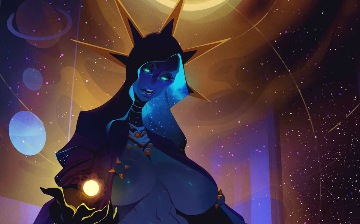 InCaseArt's tweet photo. Winner of the second Patron idea poll.

"Curvy goddess of the night and stars, rewarding a studious young astrologer by allowing her to pleasure her until they create a new star."

I may have misread "astrologer" as "astronomer" sooo...  Yeah. There you go. https://t.co/8seoIhVk9x