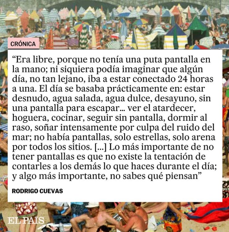 elpais_cultura's tweet photo. Aquel verano de... Rodrigo Cuevas: no sabía que sería el verano de mi vida. El músico recuerda ese 2001 de su niñez en los que era libre en la playa porque no tenía una pantalla en la mano https://t.co/26ojCe2i3K https://t.co/ykzPtCHtoW