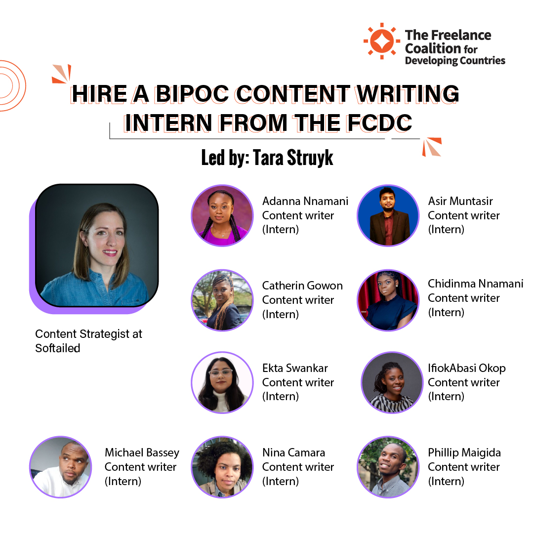 Last year, we launched content cohorts, including Content Writing.

Now, 9 talented interns trained by the brilliant <a href="/Tara_Struyk/">Tara Struyk</a> are ready for hire! ✍🏿

If your company needs fresh writing talent, we'd love to connect. 

Learn more about the program🔗
freelancecoalition.org/hire-a-content…