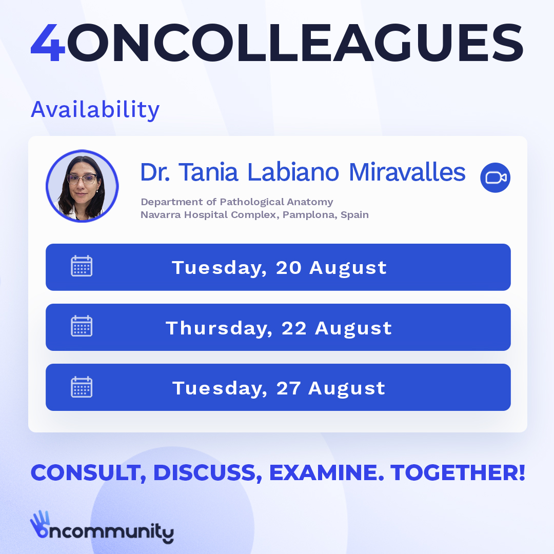 4oncommunity (@4oncommunity) on Twitter photo π#4oncolleagues Availability Updates
Dr. <a href="/tlabiano/">Tania Labiano</a> will be available on:
β
20 august 2024
β
22 august 2024
β
27 august 2024
Click on the link to book a #videomeeting and discuss privately with your colleague!
ππ4oncommunity.com/4oncolleagues/
#pathology4oncology π#4oncolleagues Availability Updates
Dr. <a href="/tlabiano/">Tania Labiano</a> will be available on:
β
20 august 2024
β
22 august 2024
β
27 august 2024
Click on the link to book a #videomeeting and discuss privately with your colleague!
ππ4oncommunity.com/4oncolleagues/
#pathology4oncology