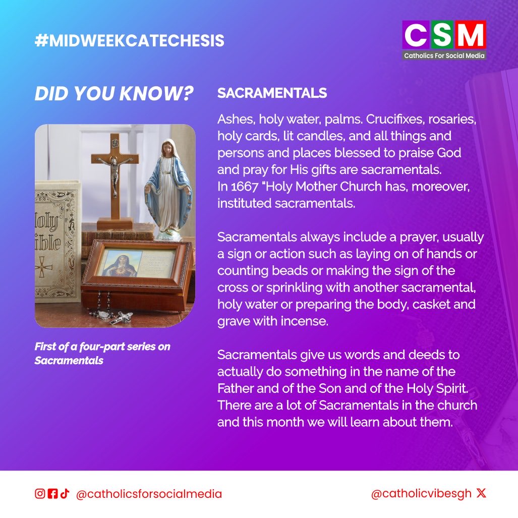 Catholicvibesgh's tweet photo. In this month of August, we'd be looking at Sacramentals😍😍😍

Today, we delve into what Sacramentals are as well as its origins✍🏽✍🏽✍🏽

Let's get more details 🙏🙏🙏
#midweekcatechesis
#didyouknow
#you'rewelcome
#CSM https://t.co/ZioPZnB1dY