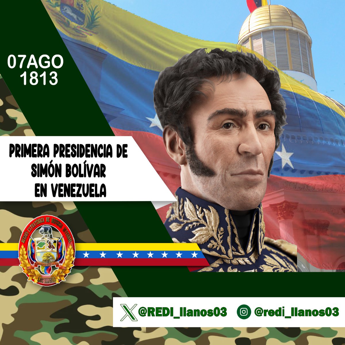 #07Ago || Hace 211 años el Libertador Simón Bolívar asumió la Primera Presidencia de la República después de la victoria en la Batalla de Taguanes. Asímismo, lideró las campañas militares que llevaron a la Independencia de Colombia, Ecuador, Perú y Bolivia.