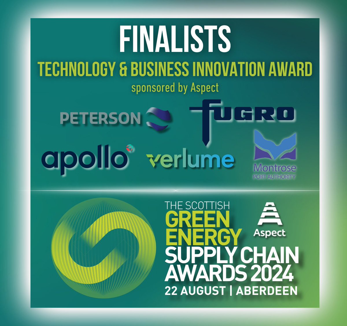 The finalists of our Technology &amp; Business Innovation Award at The Scottish Green Energy Supply Chain Awards 2024 are Peterson, <a href="/fugro/">Fugro</a>, <a href="/ApolloEngineer/">Apollo</a>, <a href="/verlume_world/">Verlume</a> &amp; <a href="/montrose_port/">Montrose Port</a>.

Join us on August 22 to see who gets crowned a #SGESCA24 winner: tinyurl.com/5n6bskkc.