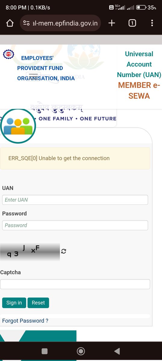 LifeGoalBeHappy's tweet photo. Can anyone look into this and give an update. error - ERR_SQE[0] Unable to get the connection. #epfo #EPFOhelpline #EPFOservices #EPFOwithYou #EPFO #EPF
@socialepfo
@LabourMinistry
@PMOIndia
@narendramodi https://t.co/Mxh5nGT19P
