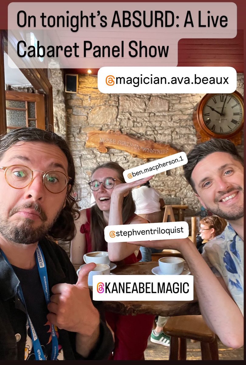 Kane & Abel (@kaneabelmagic) on Twitter photo On Absurd: A Live Cabaret Panel Show!
Ava Beaux
Kane & Abel
Steph Manton
Ben MacPherson
<a href="/tweetbinkies/">whistlebinkies</a>
<a href="/TheFreeFringe/">PBH's Free Fringe</a>
18.30 On Absurd: A Live Cabaret Panel Show!
Ava Beaux
Kane & Abel
Steph Manton
Ben MacPherson
<a href="/tweetbinkies/">whistlebinkies</a>
<a href="/TheFreeFringe/">PBH's Free Fringe</a>
18.30