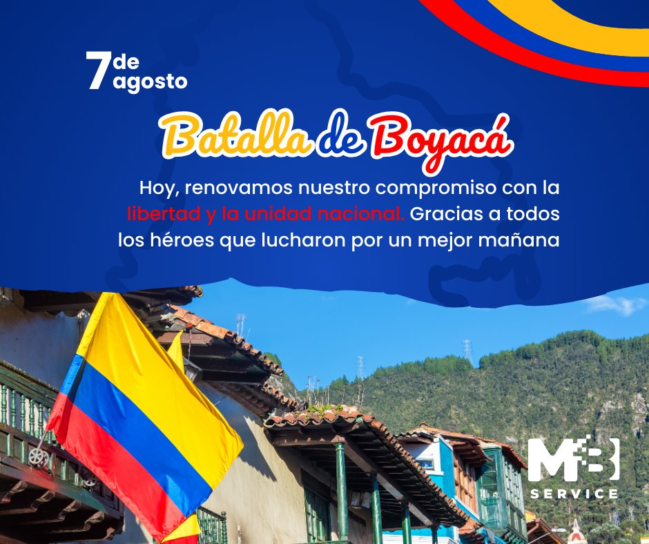 MBservicesystem's tweet image. Nos unimos a la conmemoración de la #batalladeboyacá. Una fecha para exaltar el coraje de hombres y mujeres que lucharon con amor por la libertad 🇨🇴. ¡Feliz 7 de agosto!