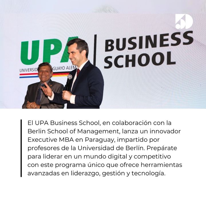 📚 Innovador Executive MBA en Paraguay 

🎓 El UPA Business School y la Berlin School of Management presentan el primer Executive MBA con título alemán en Sudamérica. Comienza el 21 de octubre. 

🌐 Más info: upa.edu.py/executivemba/ 

#5Días #Pasionporlosnegocios #MBA