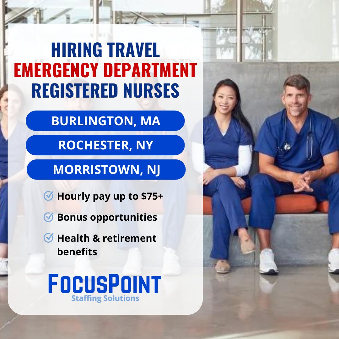 focuspoint_net's tweet photo. FocusPoint is hiring travel ED RNs across the U.S.!
🔗 You can view all of our openings at the link in our bio! https://t.co/3Y9QCn0C7Z