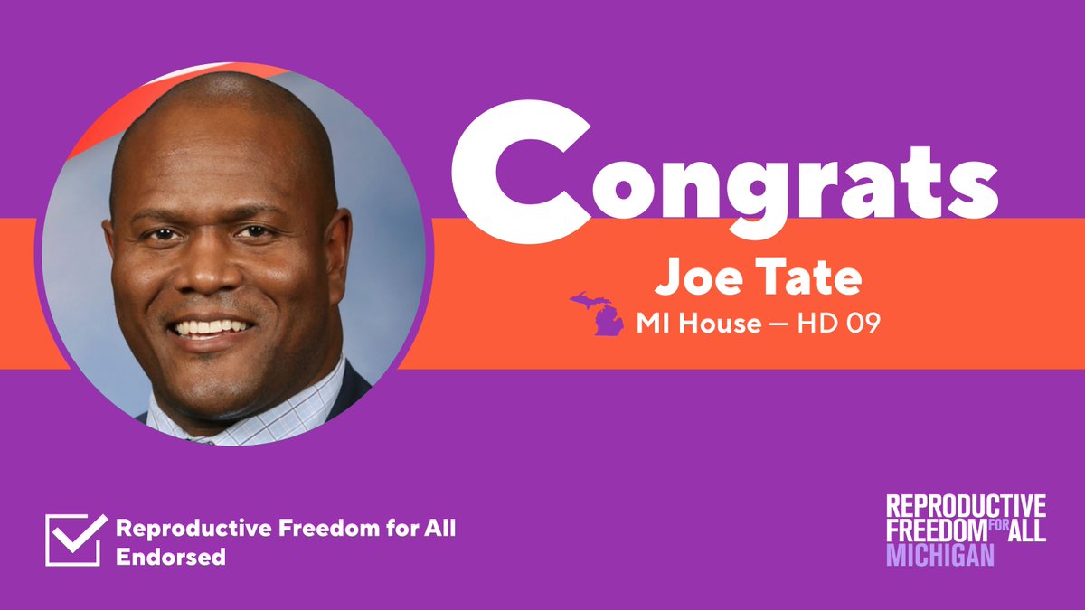 reproforallMI's tweet photo. Congrats @SpeakerJoeTate on winning the Democratic nomination to represent #HD09 in the Michigan House!
Speaker Tate has been an unwavering ally in the fight for reproductive freedom, and he will keep working to build a better, brighter future for Michigan when he is elected. https://t.co/RoNZnpbTcV
