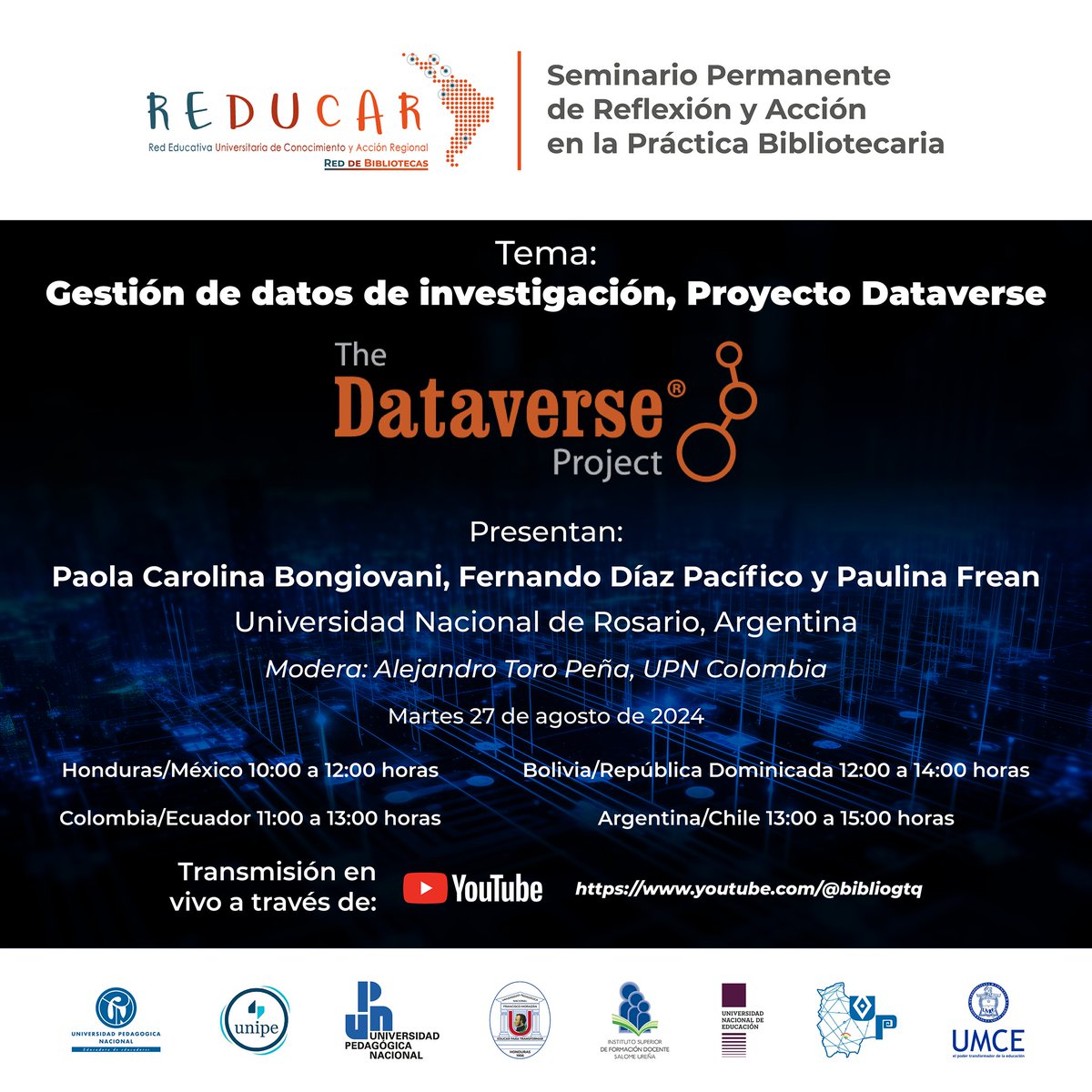 bibliogtq's tweet photo. La Red Educativa Universitaria de Conocimiento y Acción Regional (REDUCAR) te invita a la 1a. sesión del “Seminario Permanente de Reflexión y Acción en la  Práctica Bibliotecaria”, cuyo tema será “Gestión de datos de  investigación, Proyecto Dataverse”, a cargo de... https://t.co/CRfYrbhXuB