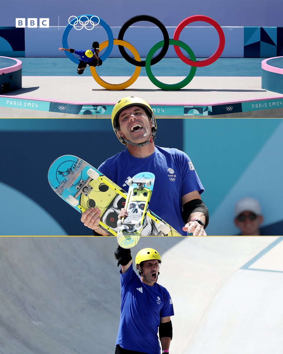 BBCSport's tweet photo. His journey is over in the men's park preliminaries 🛹

But Andy Macdonald's had the best time being an Olympian! 🙌

#Paris2024 #Olympics #BBCOlympics https://t.co/eEPvGqMjzY