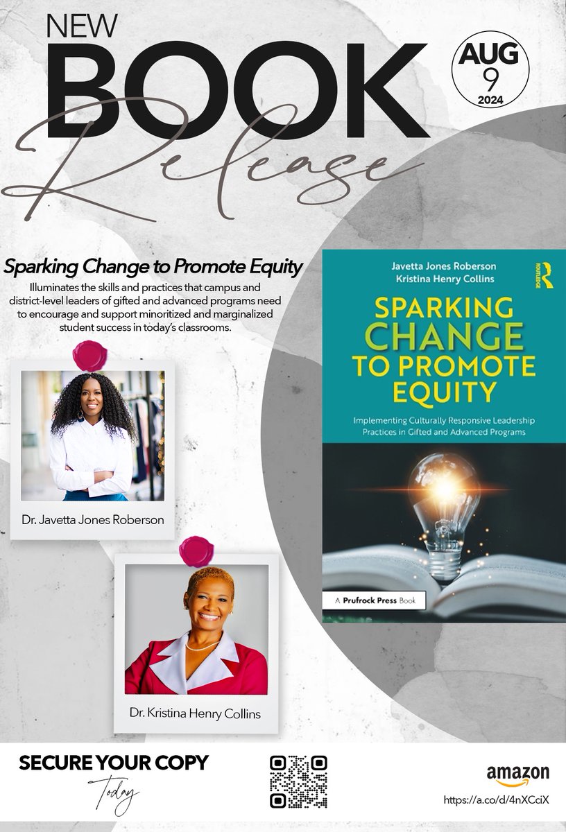 🚨 New Book ALERT! 🚨
So excited for you to read me and <a href="/dr_collinskh/">Kristina Henry Collins, PhD</a>'s new book! Thank you to <a href="/routledgebooks/">Routledge Books</a>  Available for pre-order on Amazon and all platforms! Please support our journey  to empower campus/ district leaders.  #EquityInGT #newbook #Blackwomenwholead