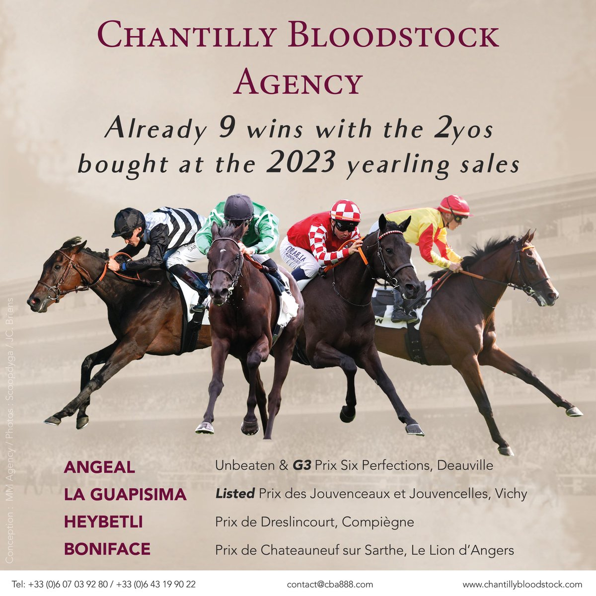 What a pleasure to see the 2-year-olds from the 2023 yearling sales perform under their owners’ colours! 
Already 9️⃣ wins and many more to come… Will you be the next?
🔜 See you at the European yearling sales <a href="/Goffs1866/">Goffs</a> <a href="/InfoArqana/">ARQANA</a> <a href="/Tattersalls1766/">Tattersalls</a>