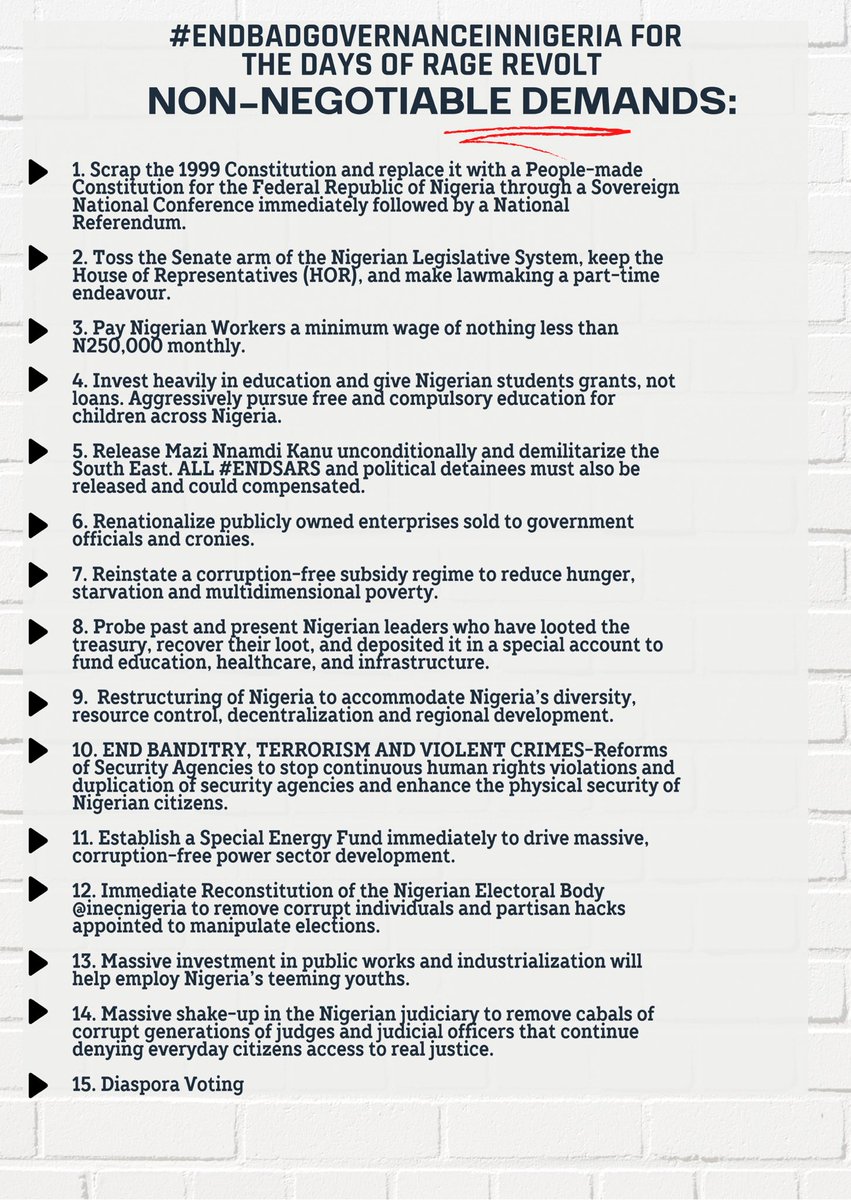 OUR NON-NEGOTIABLE DEMANS to #EndbadGovernanceInNigeria