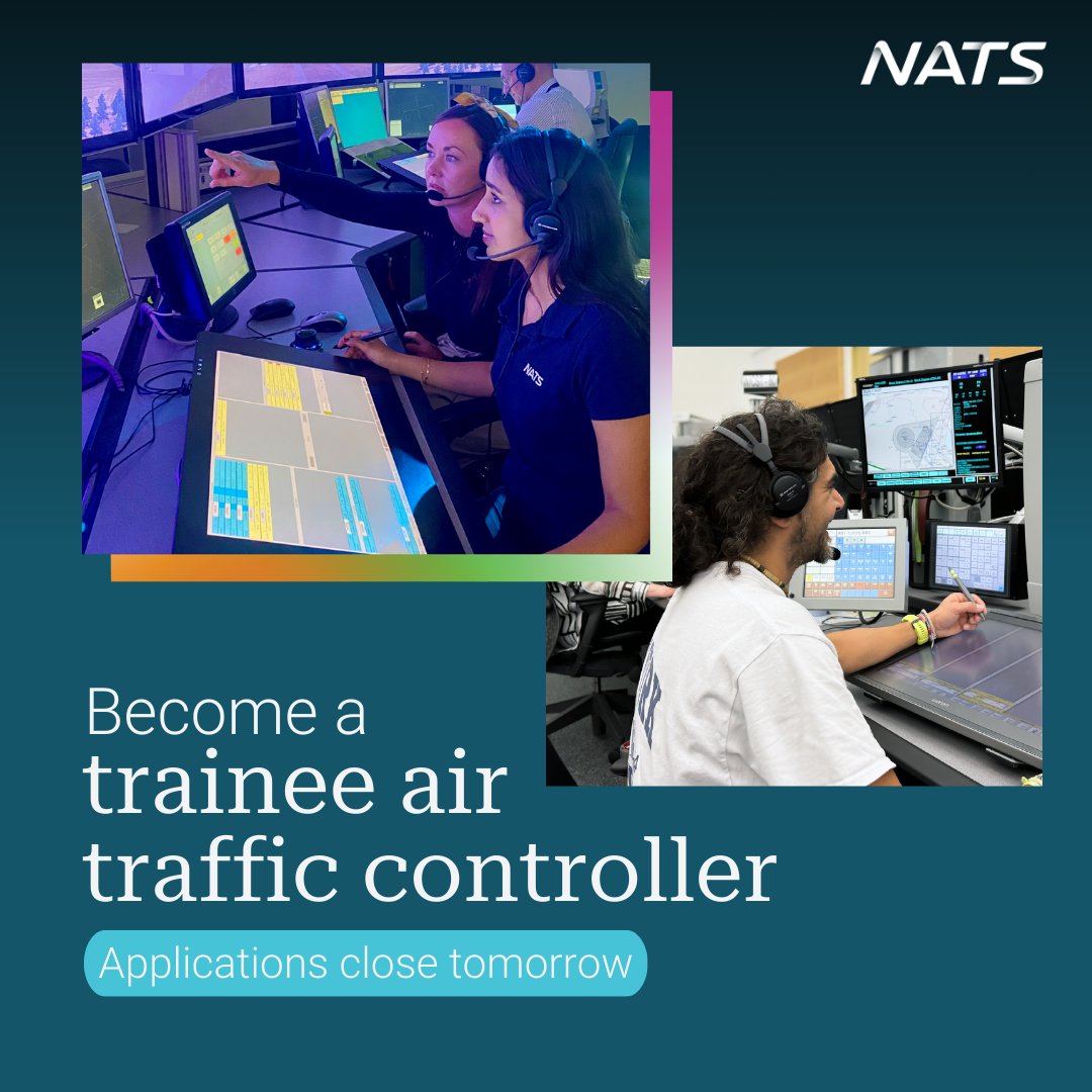 Applications closing tomorrow 📣  

Make sure you don't miss the opportunity to take you career to new heights as a Trainee Air Traffic Controller, apply today: bit.ly/4b9ApMF 🛫