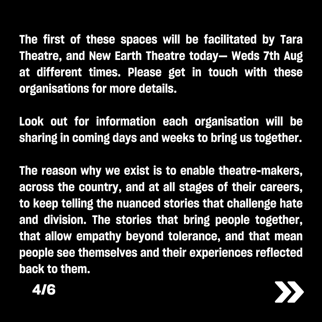 TaraTheatre's tweet photo. A Collective Statement from @tamashatheatre, @tiatafahodzi, @NewEarthTheatre, @TaraTheatre, @infobeyondface @TalawaTheatreCo

Thread 2/2 🧵 https://t.co/MoHM54G98K