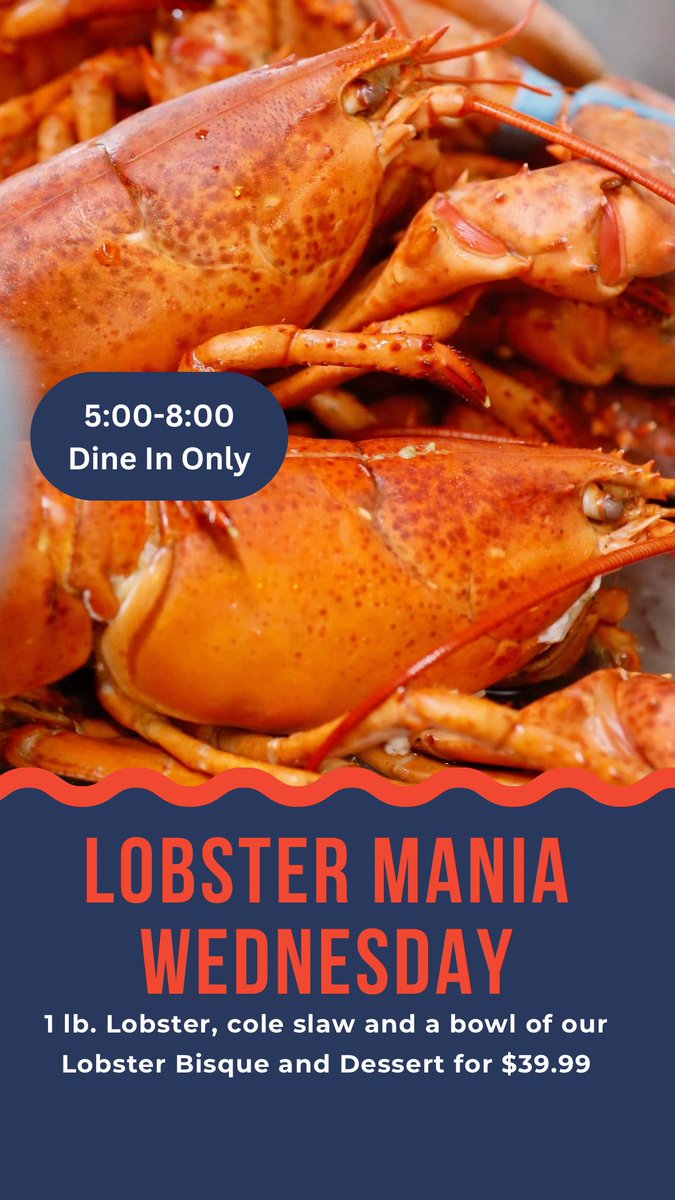 Boardwalkpib's tweet photo. 🦞LOBSTER MANIA WEDNESDAY! Say it isn’t so… only two LOBSTER MANIAS left for 2024! You don’t want to miss it! Enjoy a 1 lb. Lobster, cole slaw, a bowl of our Lobster Bisque and a dessert for $39.99! 5:00-8:00 while supplies last! 🦞#pib #putinbay #lakeerie #lobster #getthebisque https://t.co/Is3fB0zaVX