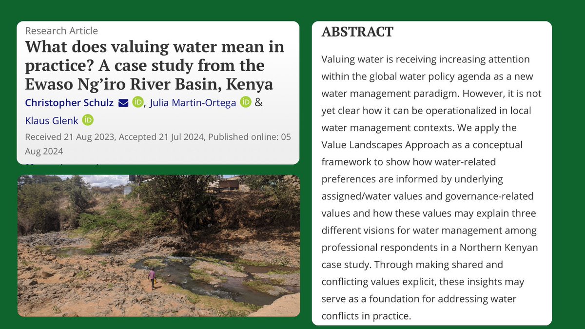 St Andrews Geography & SD (@standrewssgsd) on Twitter photo 🚨 New Open Access Paper Alert! 🚨
@CSchulz_SustDeve, <a href="/ProfJuliaMO1/">Prof.Julia Martin-Ortega</a>, and Prof. Klaus Glenk explore translating the new 'valuing water' paradigm into practice in Northern Kenya. Read it now at doi.org/10.1080/079006…
Sponsored by <a href="/ValuingWater/">Valuing Water Initiative</a> | and co-authored by <a href="/wateratleeds/">water@leeds</a> 🚨 New Open Access Paper Alert! 🚨
@CSchulz_SustDeve, <a href="/ProfJuliaMO1/">Prof.Julia Martin-Ortega</a>, and Prof. Klaus Glenk explore translating the new 'valuing water' paradigm into practice in Northern Kenya. Read it now at doi.org/10.1080/079006…
Sponsored by <a href="/ValuingWater/">Valuing Water Initiative</a> | and co-authored by <a href="/wateratleeds/">water@leeds</a>