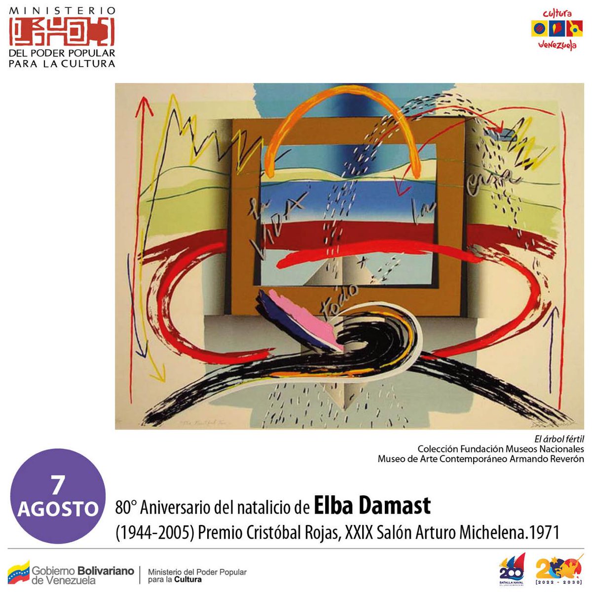 #Efeméride del día | Hoy #07agos es el 80° Aniversario del natalicio de Elba Damast (1944-2005) Premio Cristóbal Rojas, XXIX Salón Arturo Michelena en 1971.