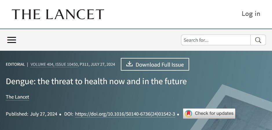 'Too little, too late' - a <a href="/TheLancet/">The Lancet</a> editorial calls for more funding to support prevention, treatment, and surveillance of #dengue.

We urgently need innovation - there is currently no specific treatment.

📖 thelancet.com/journals/lance…
