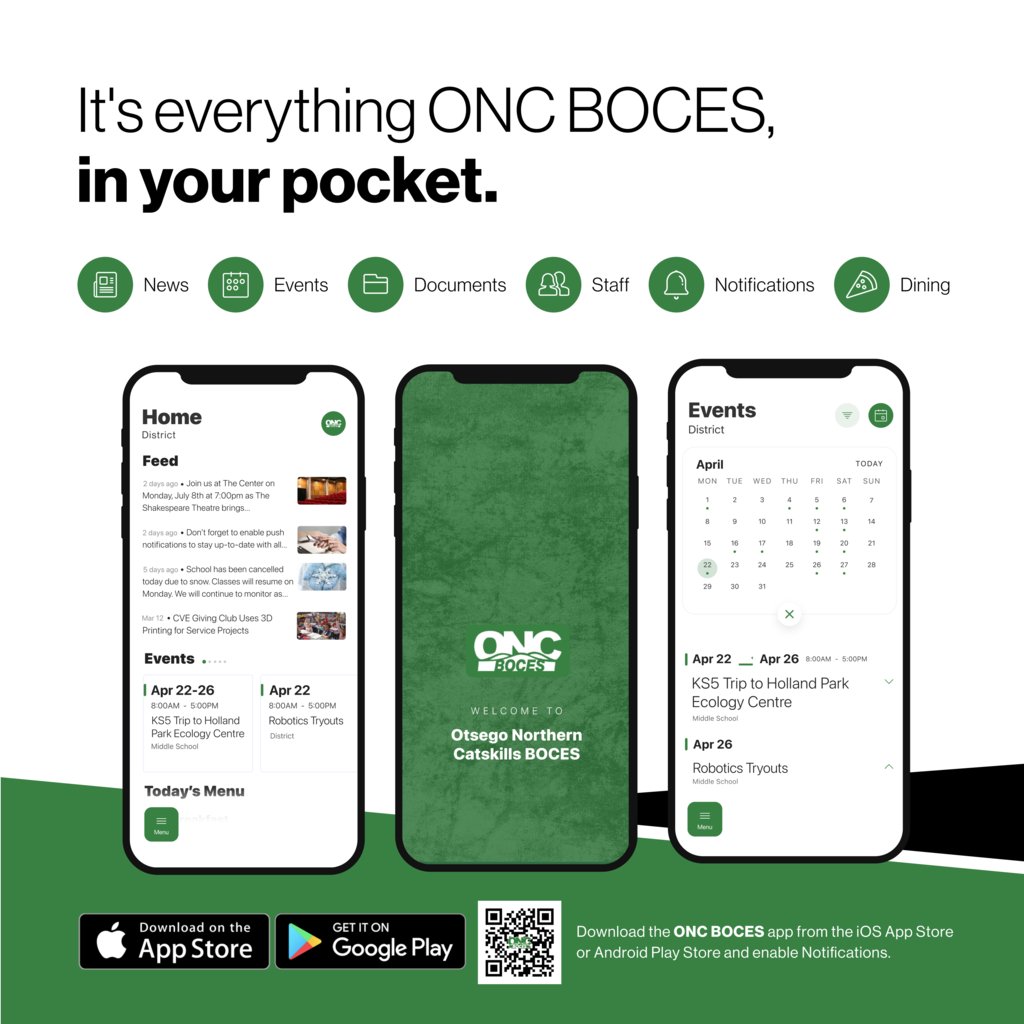 We're thrilled to announce the new app for ONC BOCES!
It's everything ONC BOCES in your pocket.

Download for Android: aptg.co/F_Qkdt
Download for iPhone: aptg.co/P762js