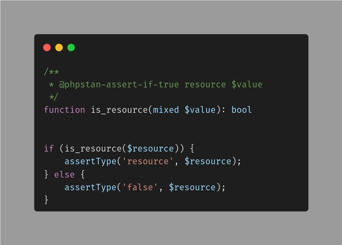 janedbal's tweet image. What a hidden #phpstan feature!

@phpstan-assert-if-true =resource