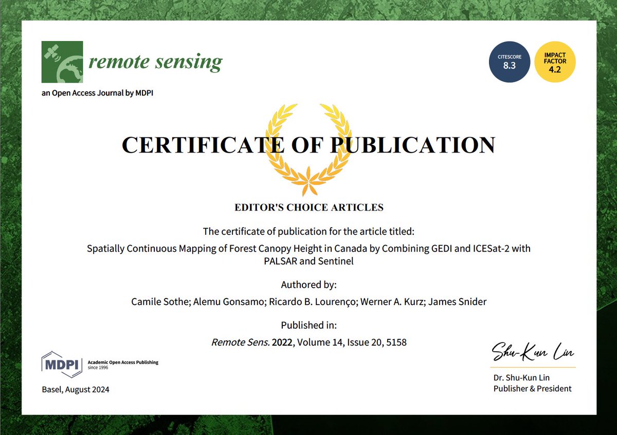 rblourenco's tweet photo. We have recently received notice from @RemoteSens_MDPI that our 2022 paper was recognized with an Editor's Choice.
If you want to know more about #canopyheight estimation with #RemoteSensing, please look into the paper link in the following tweet! https://t.co/Me4UWJpzlW