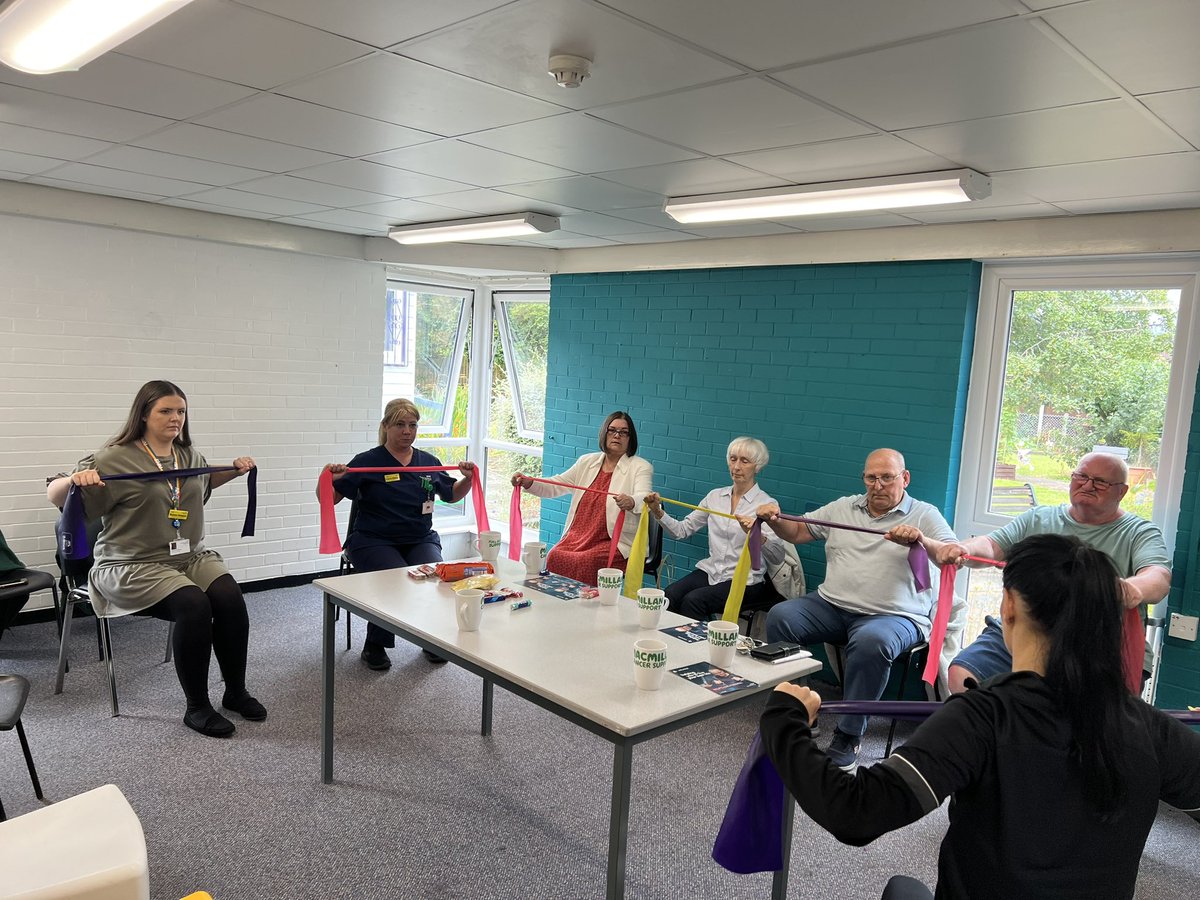 Macmillan Advanced Cancer CNS Team support group participating in chair exercises with <a href="/active_tameside/">Active Tameside</a>. Great for physically and mentally wellbeing <a href="/StephGooder/">Steph Gooder</a> <a href="/TamesideMISS/">Tameside & Glossop Macmillan Information & Support</a> <a href="/tandgicft/">T&G Integrated Care</a> <a href="/lolodiamond/">Laura Hatton</a> <a href="/lisadawnmolden/">Lisa Molden RN</a>
