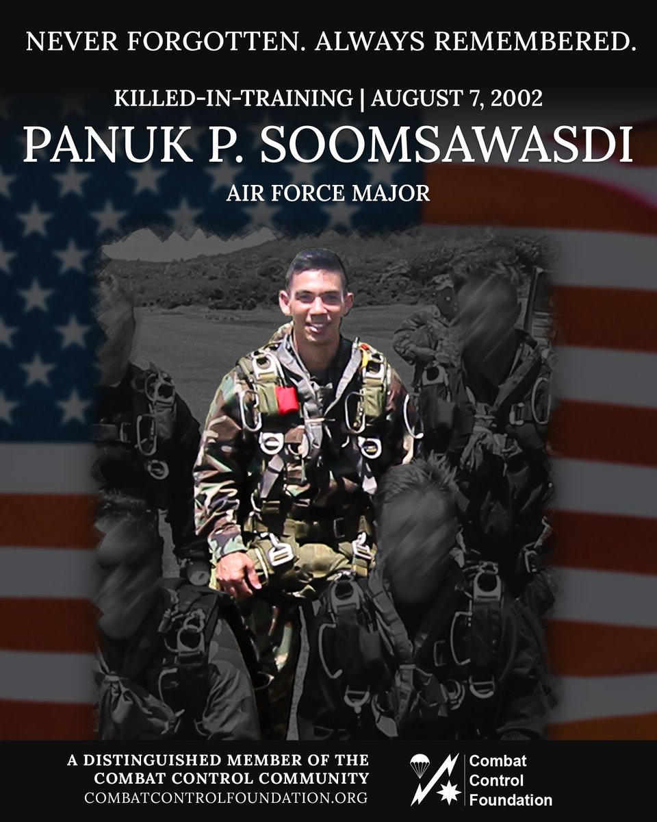 CombatControlFn's tweet image. #OTD 2002 - Maj Panuk Paul Soomsawasdi was one of three #CombatControllers who were killed while on a training mission as the result of the crash of a MC-130H in Puerto Rico. Learn more about Maj Soomsawasdi's life and sacrifice here: combatcontrolfoundation.org/remembering-ou… 

#FirstThere #CCT