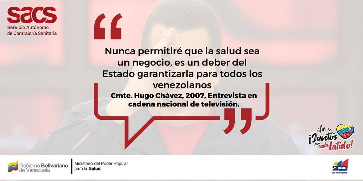 El Comandante Chávez hizo énfasis en el año 2007 que la salud no podía ser un negocio y hoy en día seguimos su legado, cuidando de todos los venezolanos.  
<a href="/NicolasMaduro/">Nicolás Maduro</a> 
 <a href="/MinsaludVE/">MPPSalud</a> 
 <a href="/MagaGutierrezv/">Magaly Gutiérrez Viña</a>