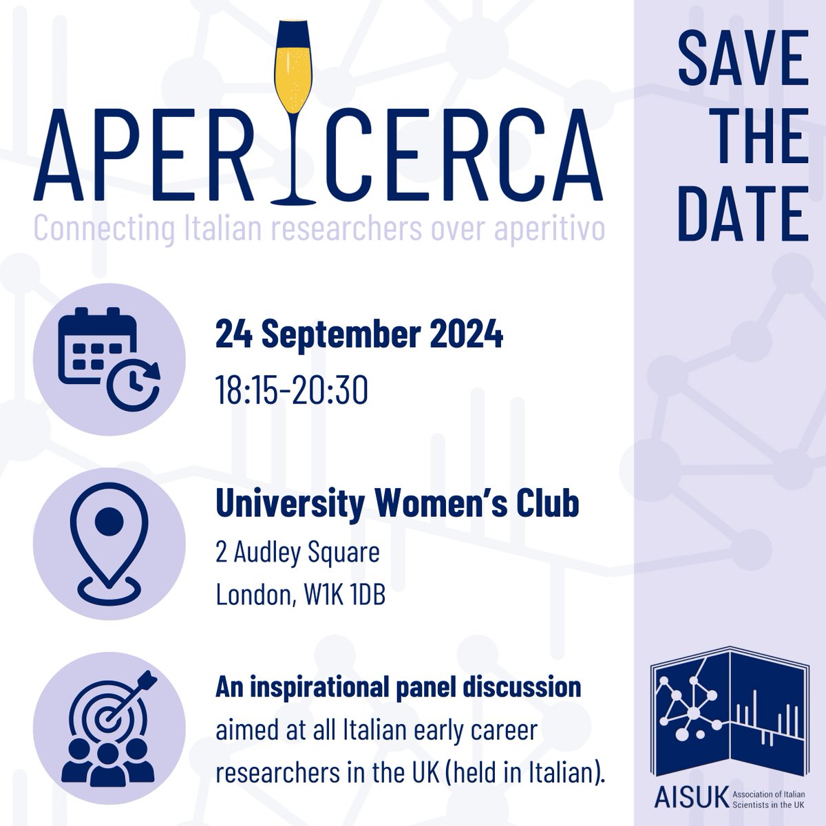 📢 Save the date! The first #APERicerca event for early career researchers is happening on Tuesday 24 September 2024 at the University Women's Club. 

🗓️ Registrations open on 27 August on a first-come, first-served basis. Set a reminder on your calendar and join us!