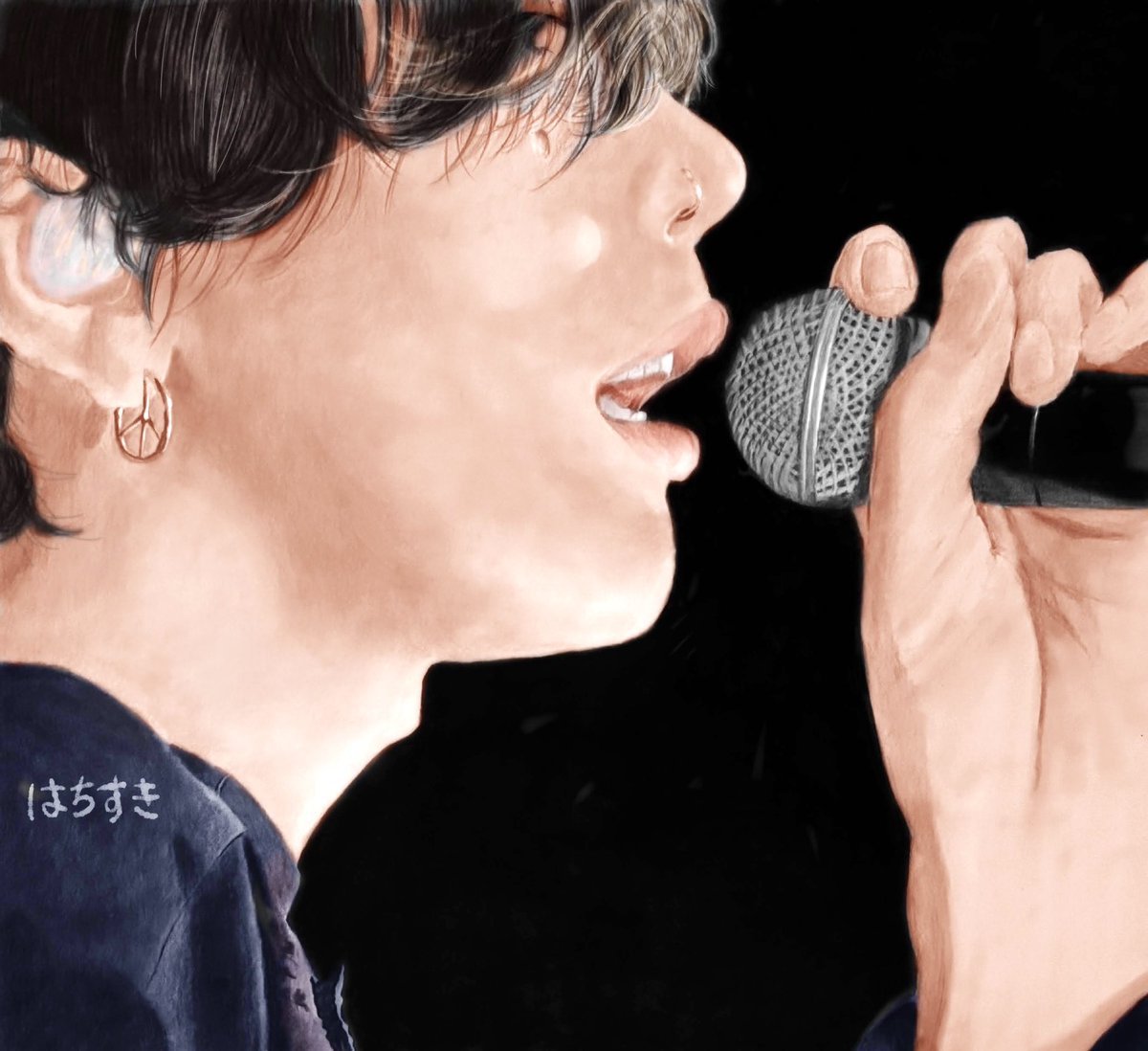 ごめんね歌唱中の 脊オパ米津さんアナログ絵に デジタルで色をつけまし