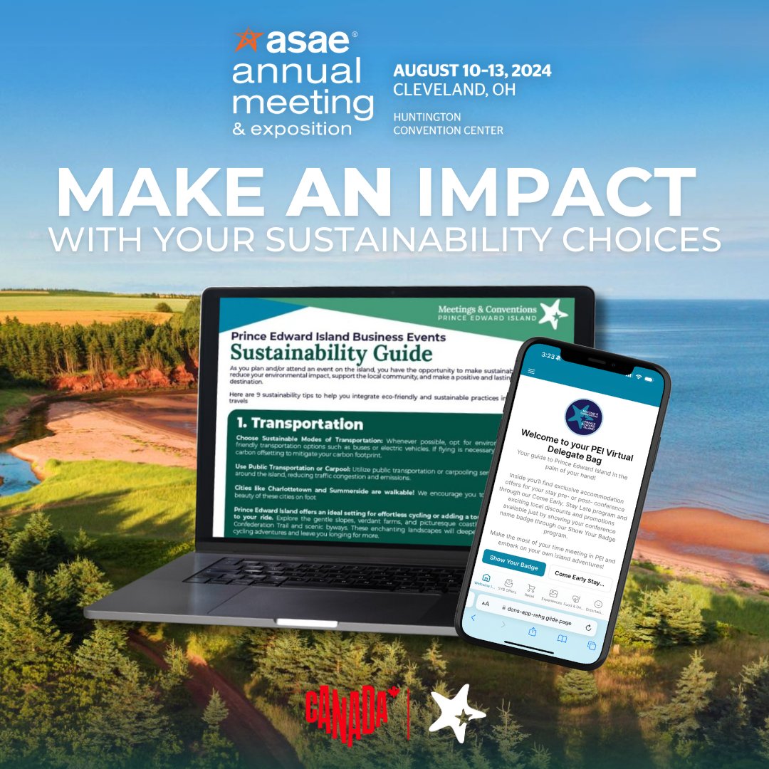 Going to <a href="/ASAEannual/">ASAE Annual Meeting</a> Meeting &amp; Expo in Cleveland, OH, Aug 10-13? Join us with <a href="/canadameetings/">Destination Canada Business Events</a> for the session "Making an Impact With Your Sustainability Choices." Discover how to turn sustainability goals into impactful events. 

 🔗 Session information: annual.asaecenter.org/allsessions.cf…