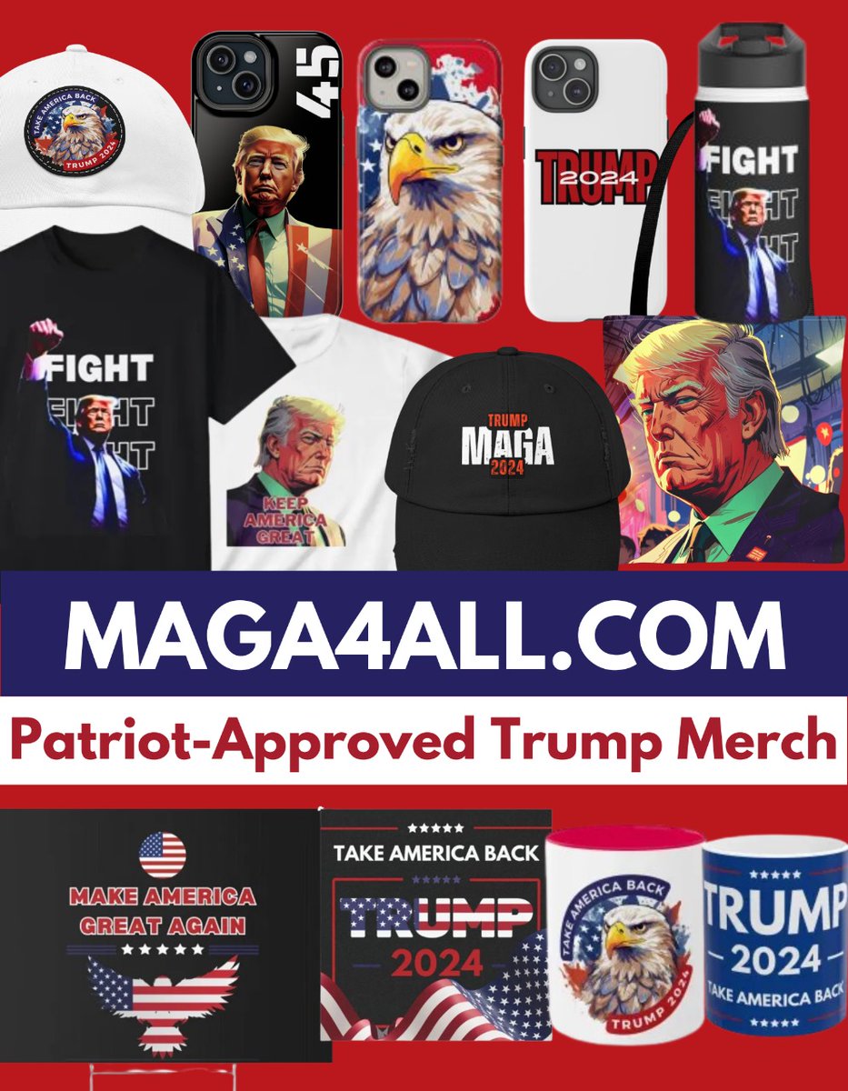 MAGA_4ALL's tweet photo. Elevate your style with our exclusive Trump merchandise! Discover top-quality apparel featuring unique designs that set you apart. Shop now and show your support with pride at  https://t.co/4lF1rMrznq."

#Trump2024 #Trump #merchandise  #America #UnitedStatesOfAmerica https://t.co/QYnFZ4geUN