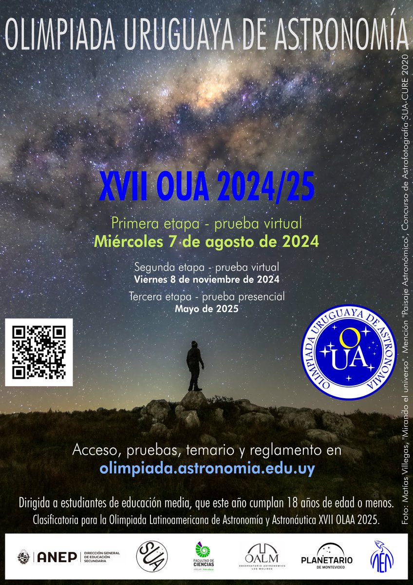 Hoy estamos de primera etapa de la Olimpiada Uruguaya de Astronomía
XVII OUA 2024/25
olimpiada.astronomia.edu.uy