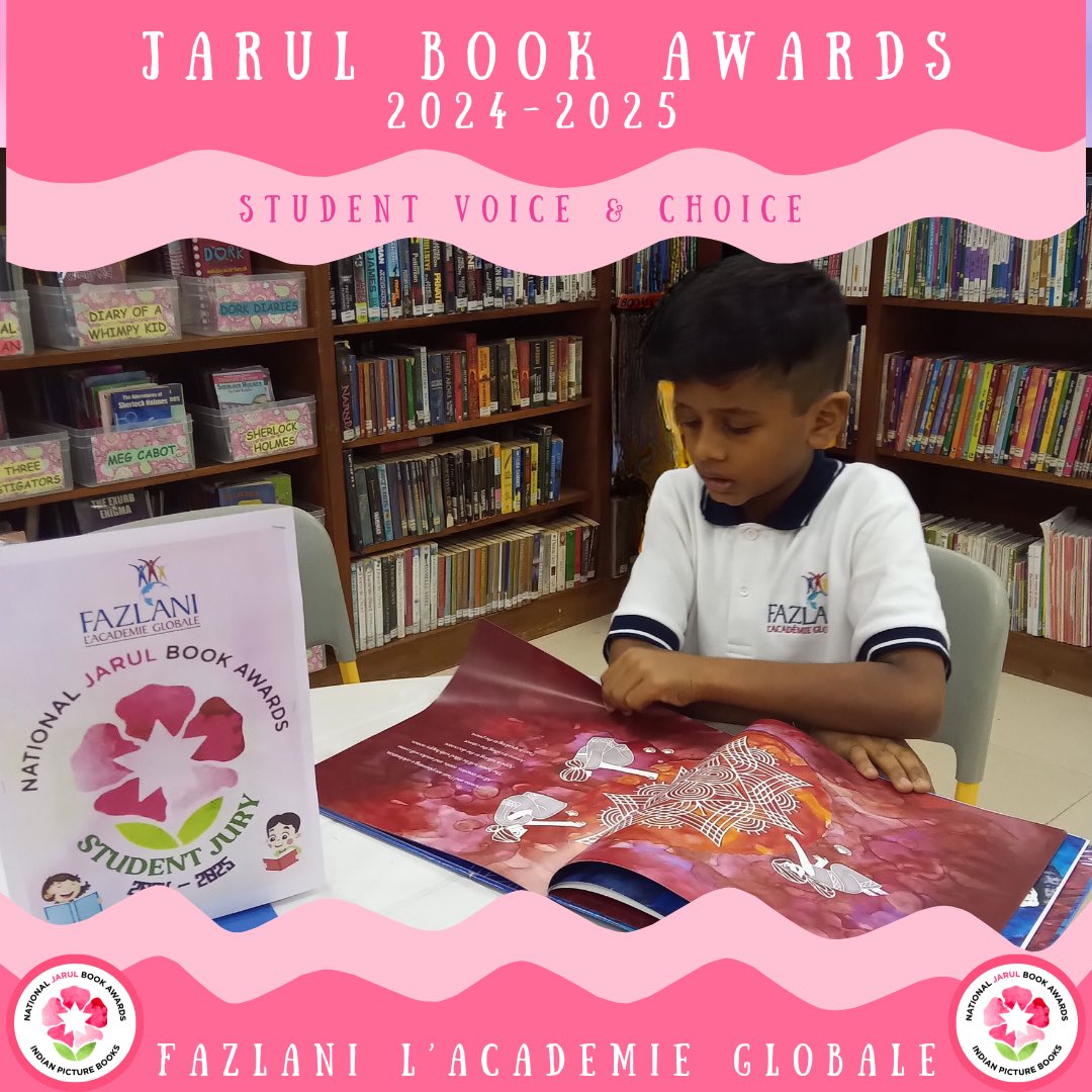 JarulBookAwards's tweet photo. Students @fazlaniacademie have been busy reading and evaluating the ten books on the Jarul Longlist, giving each book a rating out of 5. 
Here are some shots of the students at Fazlani L’Academie Globale enjoying the Jarul books for 2024-2025. #indianpicturebooks #indiankidlit https://t.co/7kUOjQcZAo