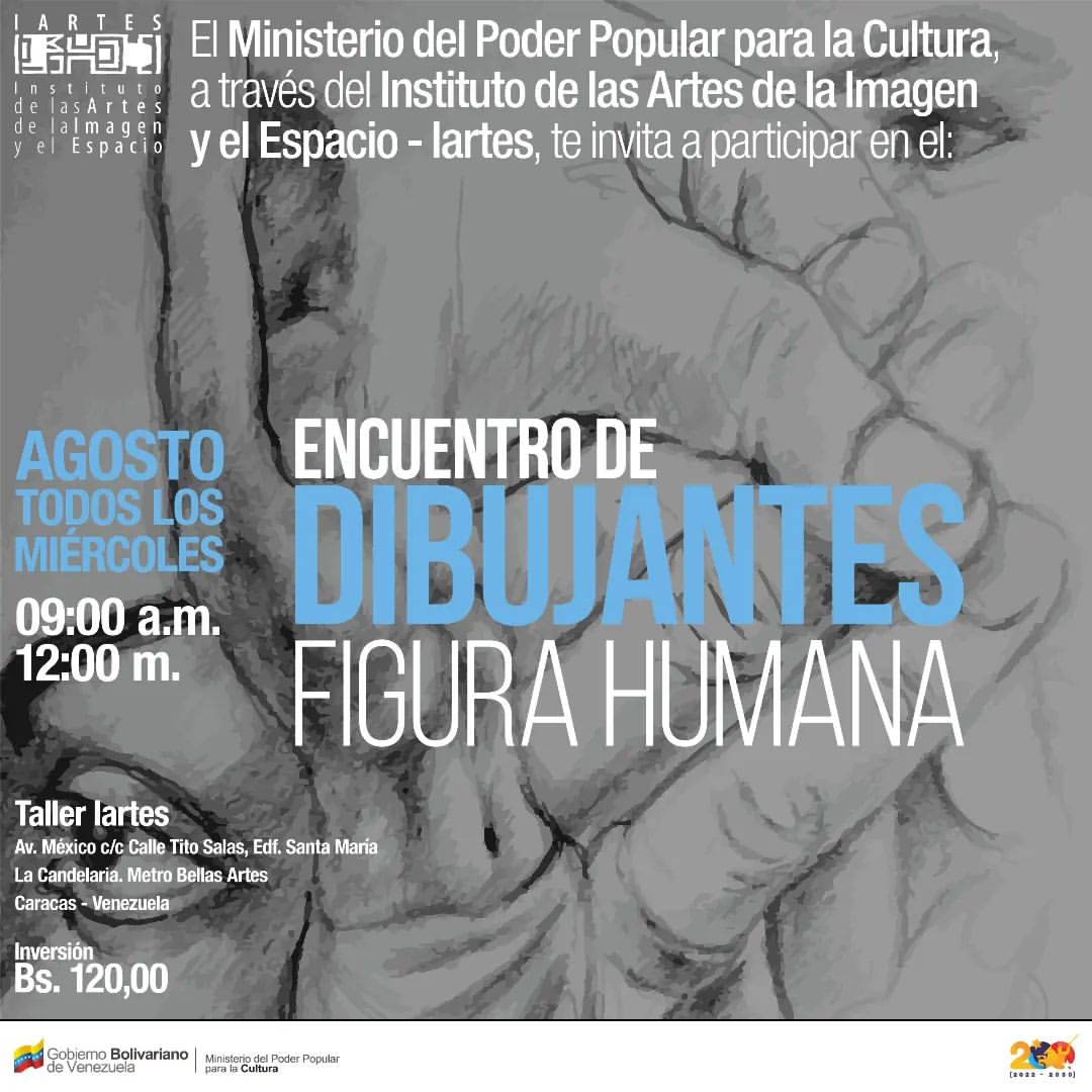 #ATENCION | En #Ago continuamos con los "Encuentro de Dibujantes, Figura Humana", en la sala taller La Ventana del #Iartes

Para participar solo requieres:
✅ Ser mayor de 18 años
✅ Reserva tu cupo al número 0416-6091925
✅ Traer materiales para dibujo
✅ Contribución de 120 Bs.