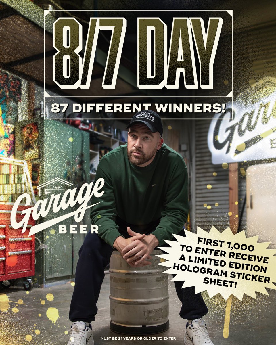 drinkgaragebeer's tweet image. Celebrating 8/7 day in a BIG WAY! 87 different winners will win one of six exclusive 8/7 day prizes!⁣⁣
⁣⁣
Here’s how to enter: ⁣⁣
• Head to drinkgaragebeer.com/87day⁣⁣
• 2X your odds: follow @drinkgaragebeer⁣⁣
• 3X your odds: RT this⁣
• 4X your odds: tag 3 friends in…