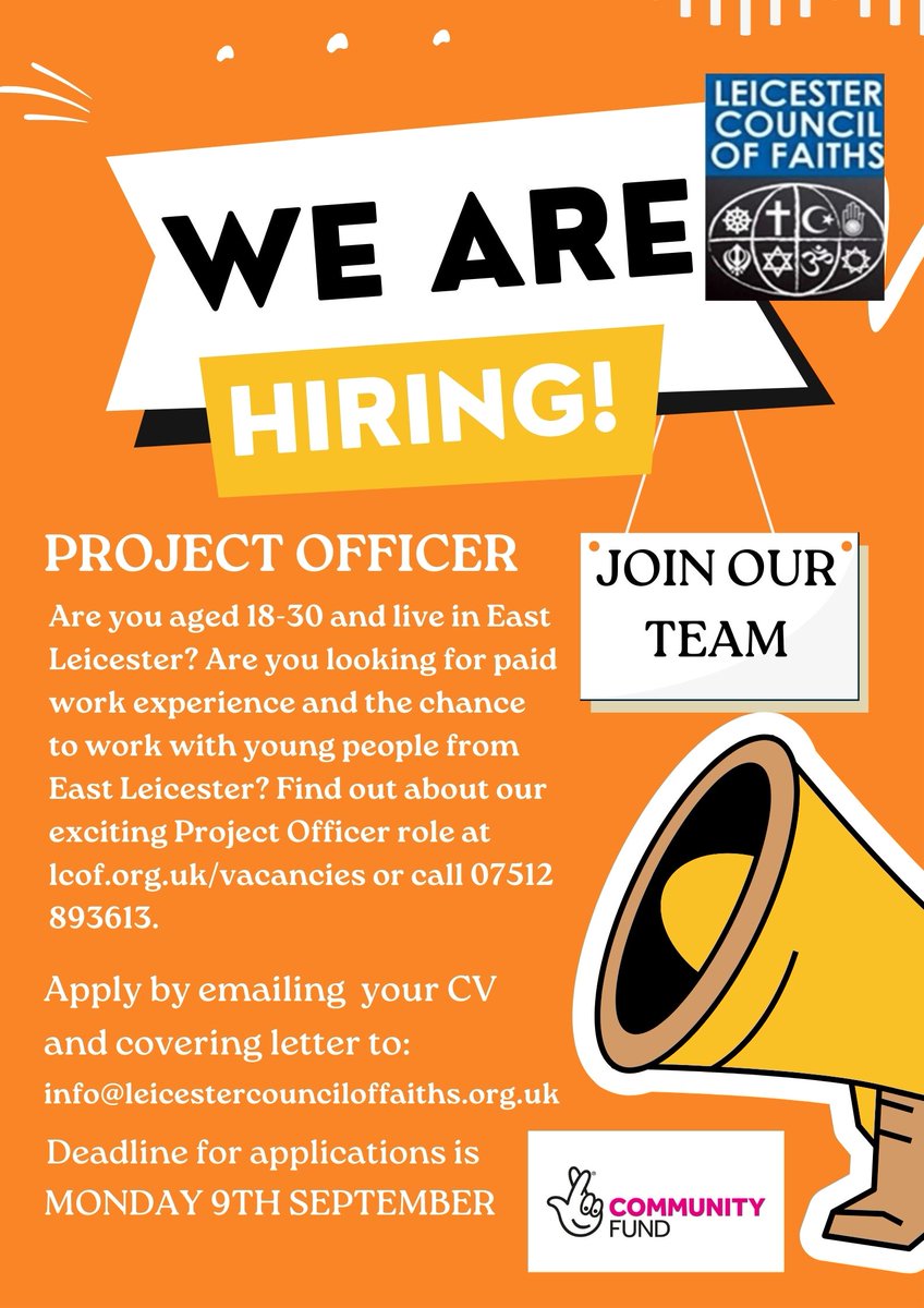 Are you aged 18-30 and live in East Leicester? Are you looking for paid work experience? Then why not apply for our Project Officer role - find out more at Vacancies - Leicester Council of Faiths (lcof.org.uk)