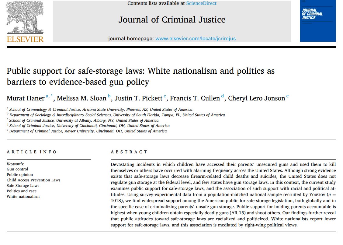 How do you save thousands of lives and dramatically reduce gun-related suicides and accidental deaths among youth, WITHOUT taking away anyone's guns?

Safe storage laws. We review the evidence that they work and show that MOST Americans are supportive. 

sciencedirect.com/science/articl…